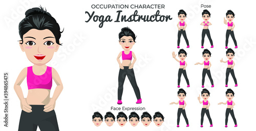 Female Yoga Instructor Character Set with Variety of Pose and Face Expression