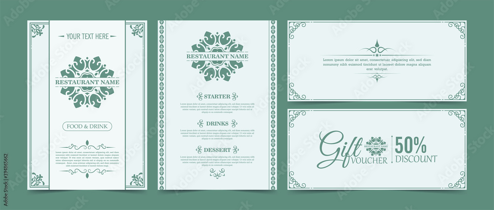 restaurant menu and gift vouchers in classic style restaurant menu and gift vouchers in classic style