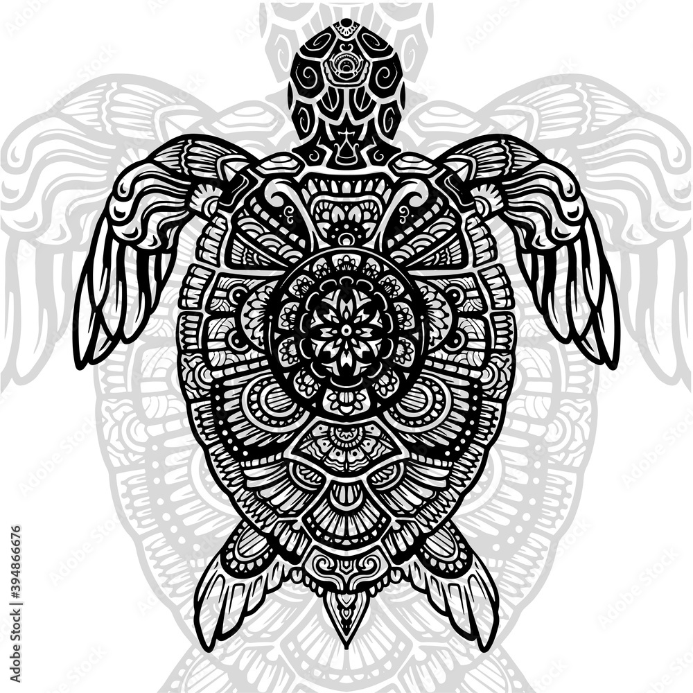 Drawing zentangle turtle for coloring page, shirt design effect, logo ...