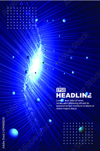 Luminous lines with stars, cosmic black holes, space science and technology background.