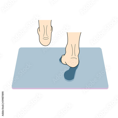 backside of wet ankles and feet stepping on doormat vector