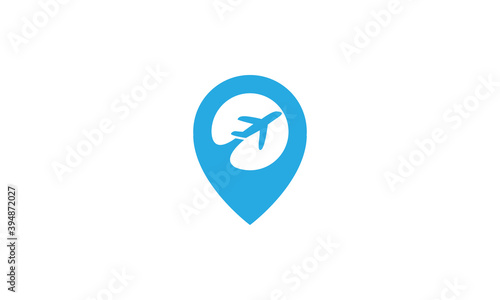 transportation sky airplane travel with pin map location logo vector icon illustration design photo