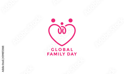 Love or heart line with global family day logo icon vector modern design