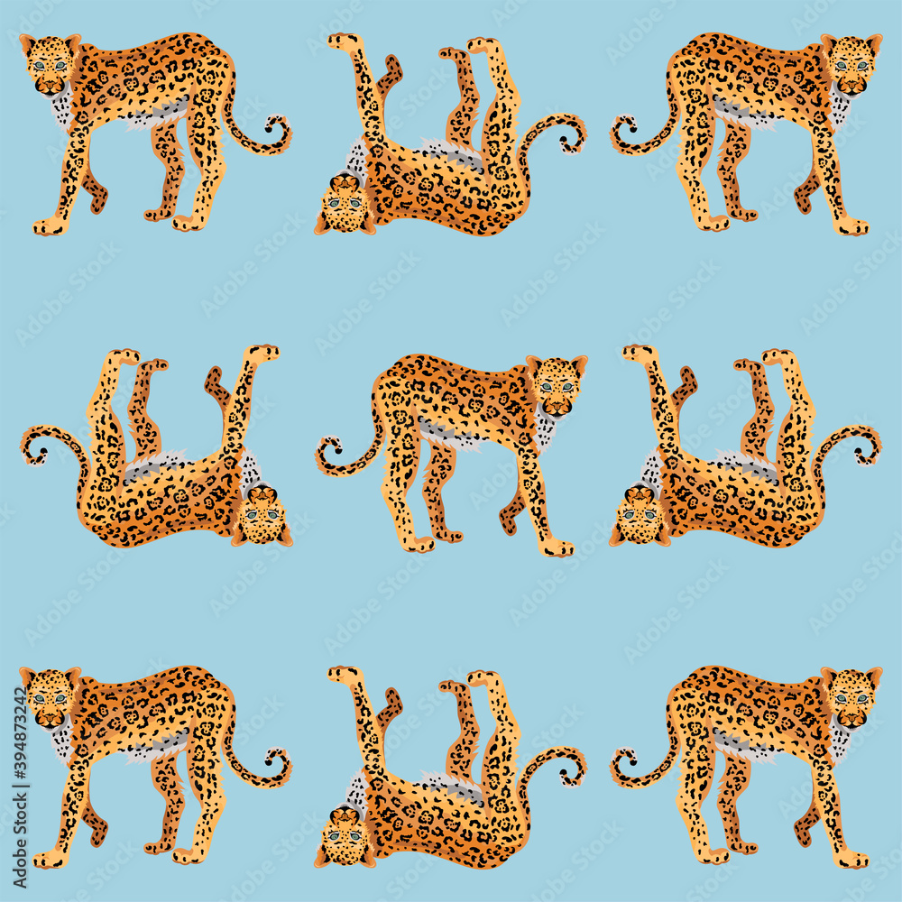 Obraz premium Seamless pattern with leopards. Vector illustration.
