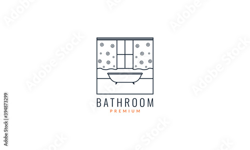 bathtub bathroom with flower line logo vector icon illustration design