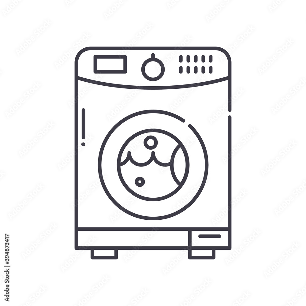 Washing machine image icon, linear isolated illustration, thin line vector, web design sign, outline concept symbol with editable stroke on white background. Washing machine image icon, linear isolated illustration, thin line vector, web design sign, outline concept symbol with editable stroke on white background.