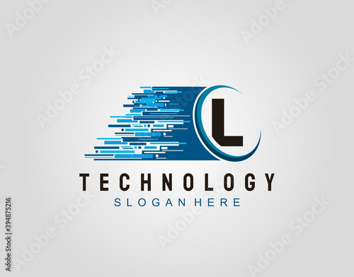 Motion Speed Line Techno Letter L Logo Vector Design.