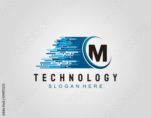 Motion Speed Line Techno Letter M Logo Vector Design.
