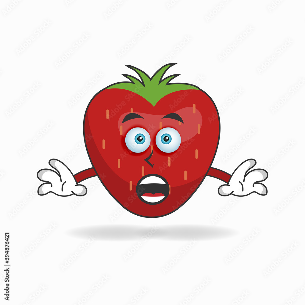 Obraz premium Strawberry mascot character with shocked expression. vector illustration