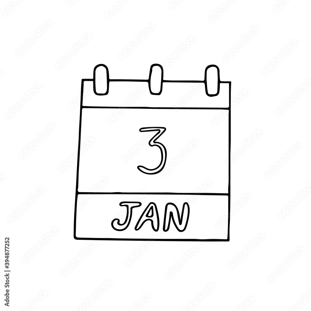 calendar hand drawn in doodle style. January 3. Drinking Straw Day, date. icon, sticker, element, design. planning, business holiday calendar hand drawn in doodle style. January 3. Drinking Straw Day, date. icon, sticker, element, design. planning, business holiday