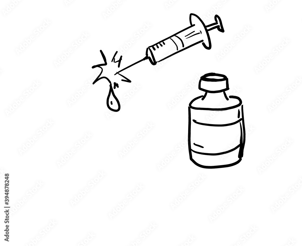 dibujo caricatura de jeringa de vacuna para virus covid 19 sars cov 2  cordoba argentina Stock Illustration | Adobe Stock