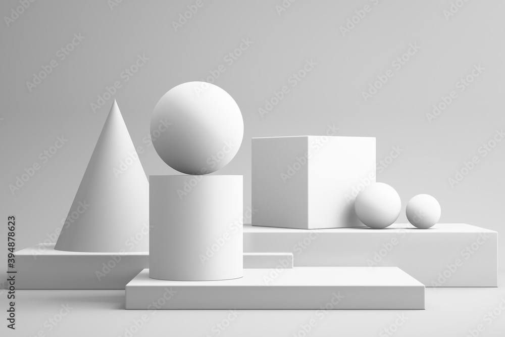 3d rendering abstract still life of white geometric shapes on white background 3d rendering abstract still life of white geometric shapes on white background