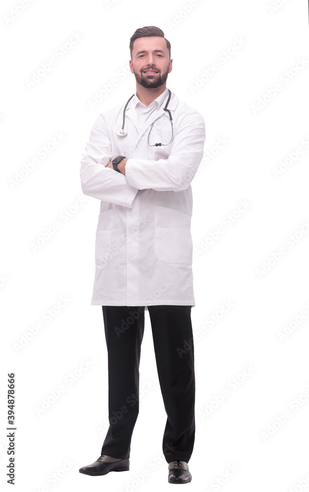in full growth. smiling medical specialist inviting you in full growth. smiling medical specialist inviting you