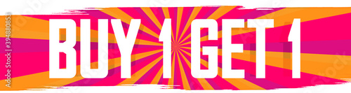 Buy 1 Get 1 Free, sale web banner design template, discount horizontal poster, vector illustration