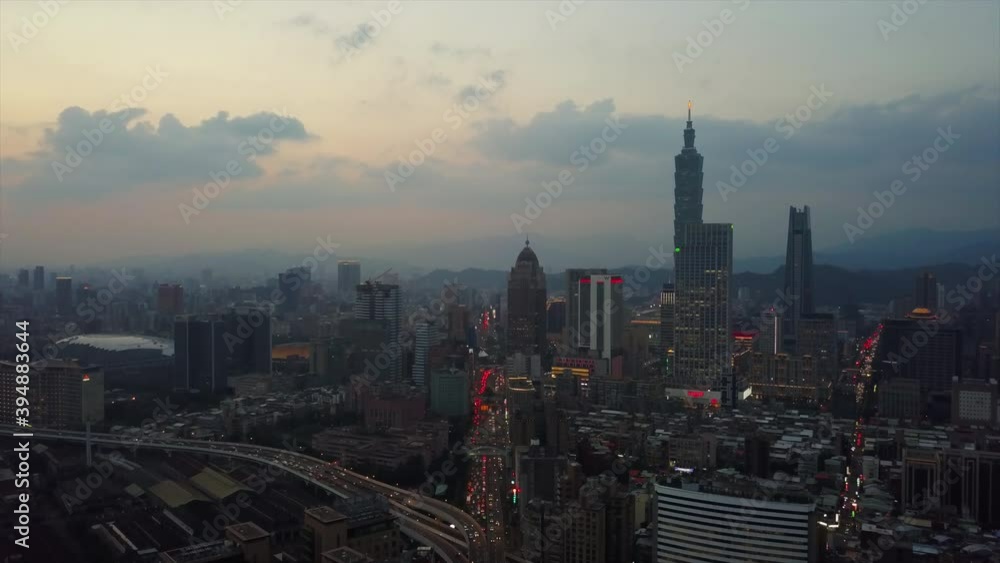 taiwan sunset time taipei center cityscape aerial panorama 4k taiwan sunset time taipei center cityscape aerial panorama 4k