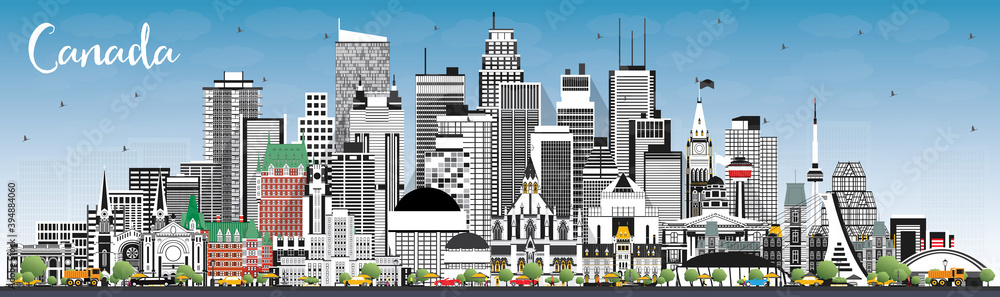Fototapeta premium Canada City Skyline with Gray Buildings and Blue Sky.