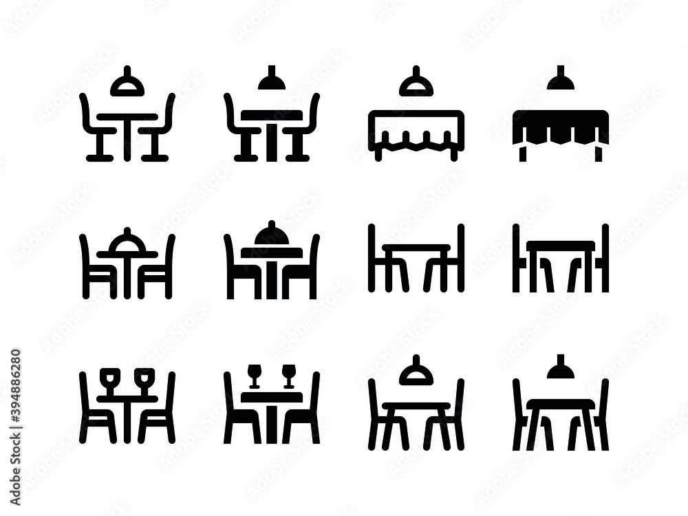 Simple Set of Vector Line and Glyph Icons Dining Table