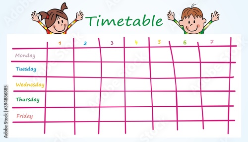 Timetable , students, funny vector illustration