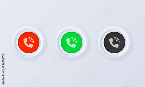 Answer and decline button icon set. Button, sign, badge in 3d style. Icon for website design, mobile app, ui. Vector EPS 10. Isolated on white background.
