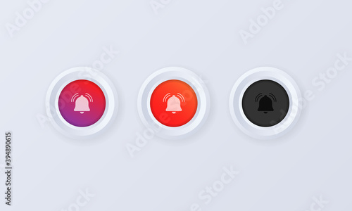Notifications call icon set. Bell button, sign, badge in 3d style. Ringing bell. Sos bell. Vector illustration. EPS10