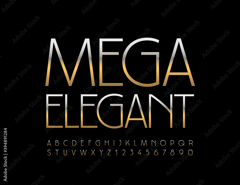 Vector Mega Elegant Alphabet Set. Premium Gold Font. Chic style Letters and Numbers Vector Mega Elegant Alphabet Set. Premium Gold Font. Chic style Letters and Numbers