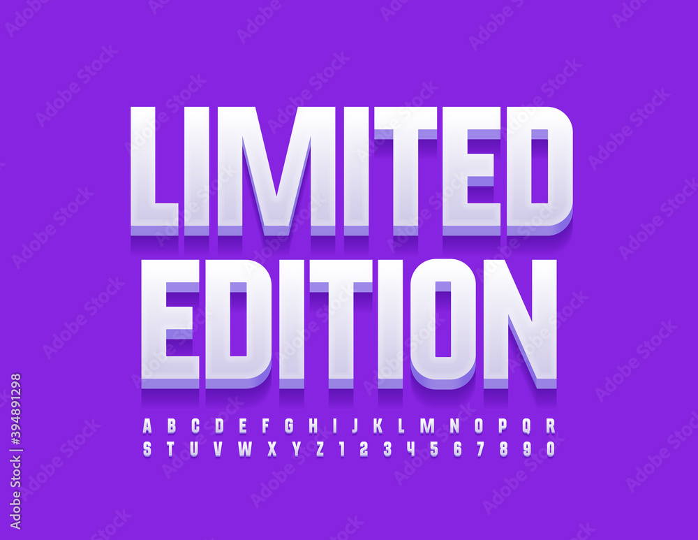 Vector promo sign Limited Edition. White modern Font. Trendy Alphabet Letters and Numbers set Vector promo sign Limited Edition. White modern Font. Trendy Alphabet Letters and Numbers set