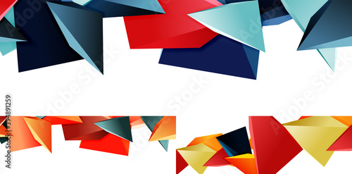 Fototapeta Naklejka Na Ścianę i Meble -  Set of triangle mosaic abstract backgrounds, 3d triangular low poly shapes. Geometric vector illustrations for covers, banners, flyers and posters and other