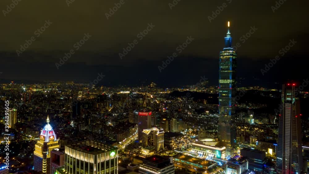 night illumination taipei cityscape famous tower aerial panorama 4k timelapse taiwan night illumination taipei cityscape famous tower aerial panorama 4k timelapse taiwan