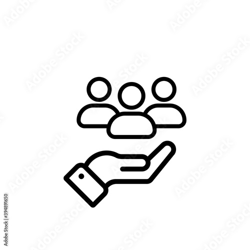 Customer service line icon vector. Full customer care service. Hand with persons. Vector illustration.