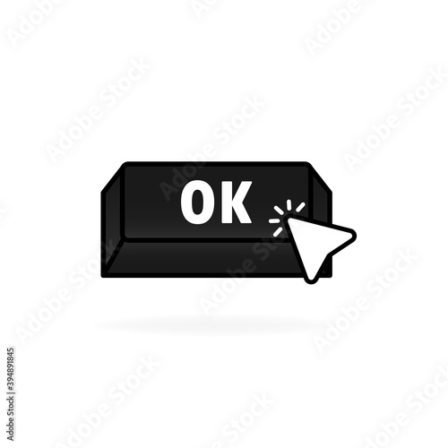 Ok button icon. Button ok with cursor, pointer. Vector illustration. EPS10