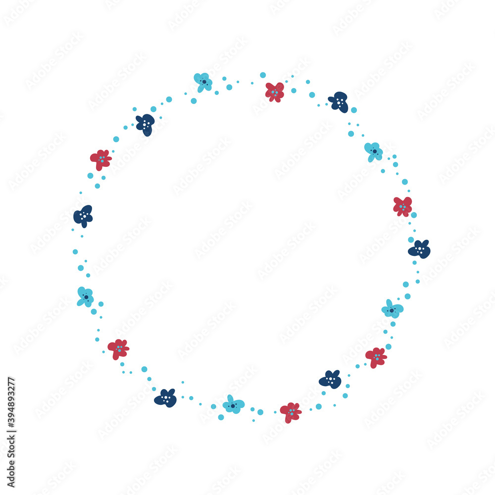 Round shape template for text. Simple floral frame. Vector illustration design of greeting cards and invitations, party decoration