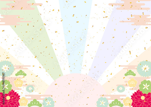 お正月　紙吹雪　日の出背景　パステルカラー	
