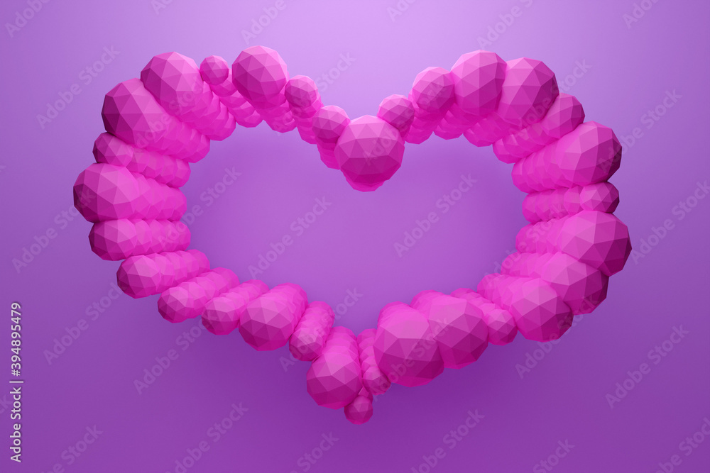 3d illustration of a heart made of geometric shapes on a pink background. Love symbol in geometric shapes