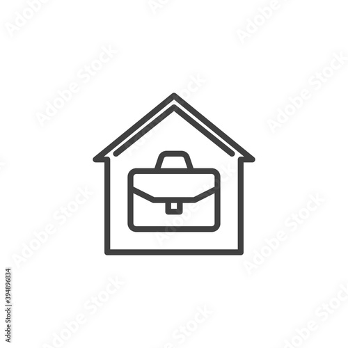Home office line icon. House with briefcase linear style sign for mobile concept and web design. Work at home outline vector icon. Symbol, logo illustration. Vector graphics