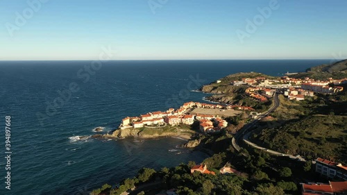 Wallpaper Mural Bay of Collioure aerial view of the old city castle, church and fortress on a hill viticulture France
 Torontodigital.ca