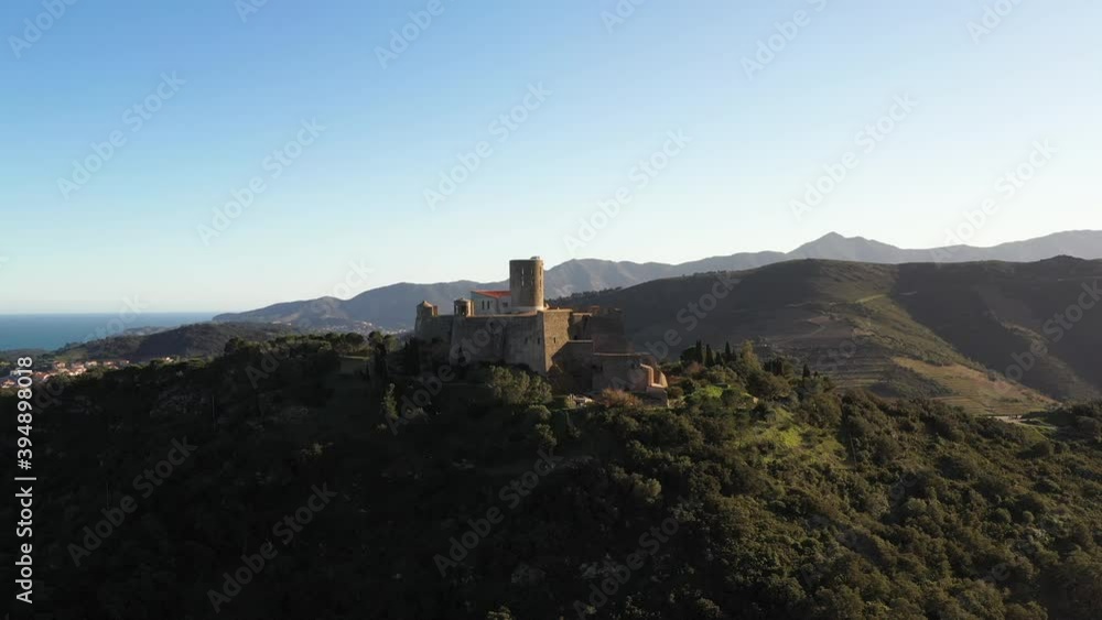 Aerial view of Collioure and Fort Saint Elme France sunny day mediterranean city Aerial view of Collioure and Fort Saint Elme France sunny day mediterranean city