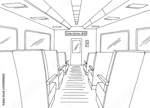 Train interior graphic black white sketch illustration vector