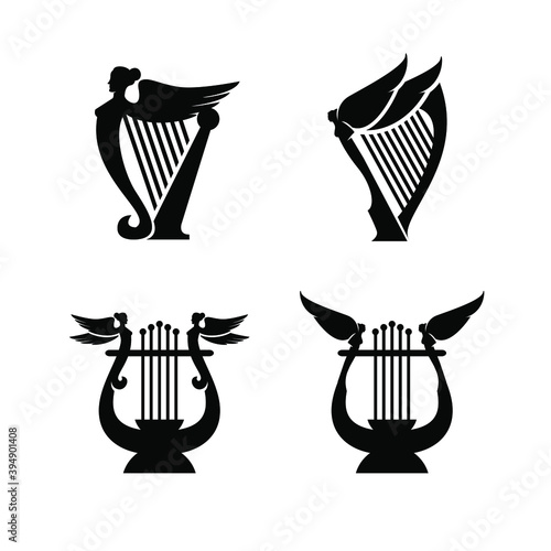 set collection luxury classic lyre harp type and shape vector icon flat design isolated background
