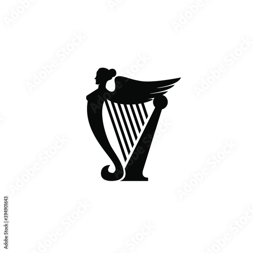 beautiful luxury classic angle harp vector icon flat design isolated background