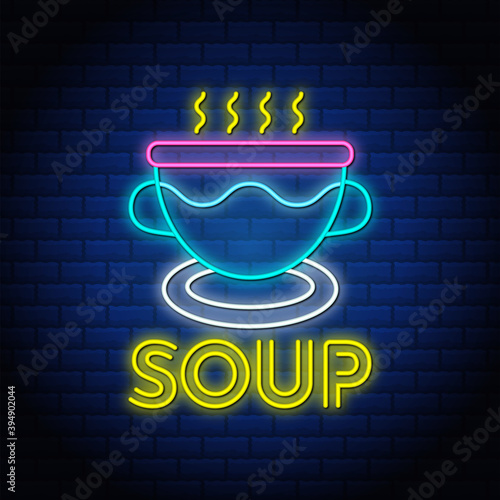 Sup neon sign style text design in blue bricks background.