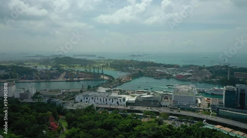 singapore city sunny day sentosa island famous mall aerial panorama 4k  photo