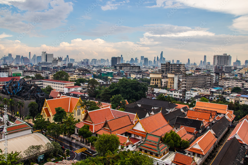 Fototapeta premium view to Bangkok Thailand from Wat Saket