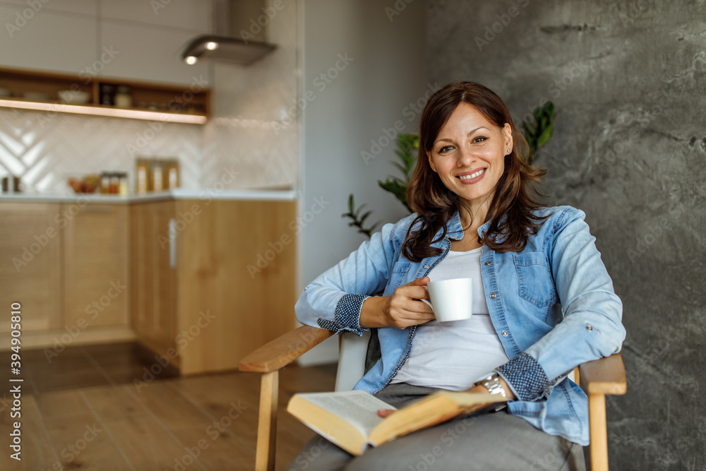 Drinking her favorite coffee, smiling. Drinking her favorite coffee, smiling.