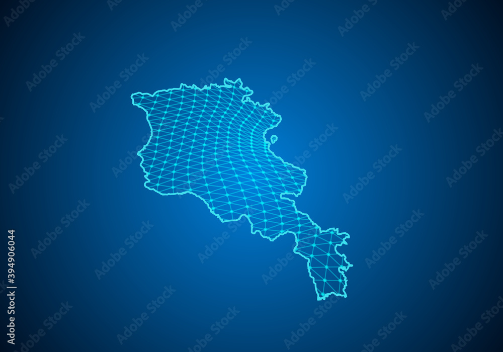 Abstract digital map of armenia with particles dots and line. polygonal network business. Wireframe landscape background. Big Data. 3d futuristic. Global network connection.
