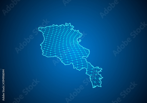 Abstract digital map of armenia with particles dots and line. polygonal network business. Wireframe landscape background. Big Data. 3d futuristic. Global network connection.