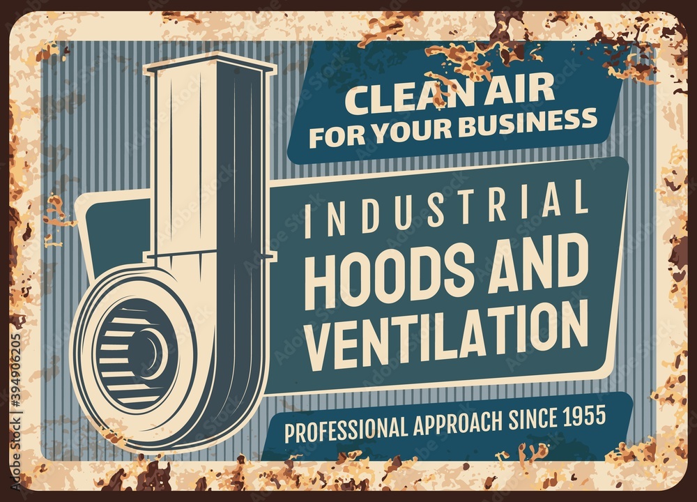 Kitchen hoods and ventilation metal plate rusty vector retro poster