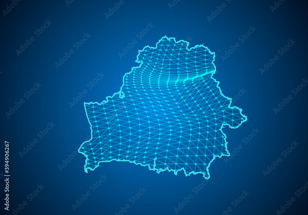 Abstract digital map of belarus with particles dots and line. polygonal network business. Wireframe landscape background. Big Data. 3d futuristic. Global network connection.