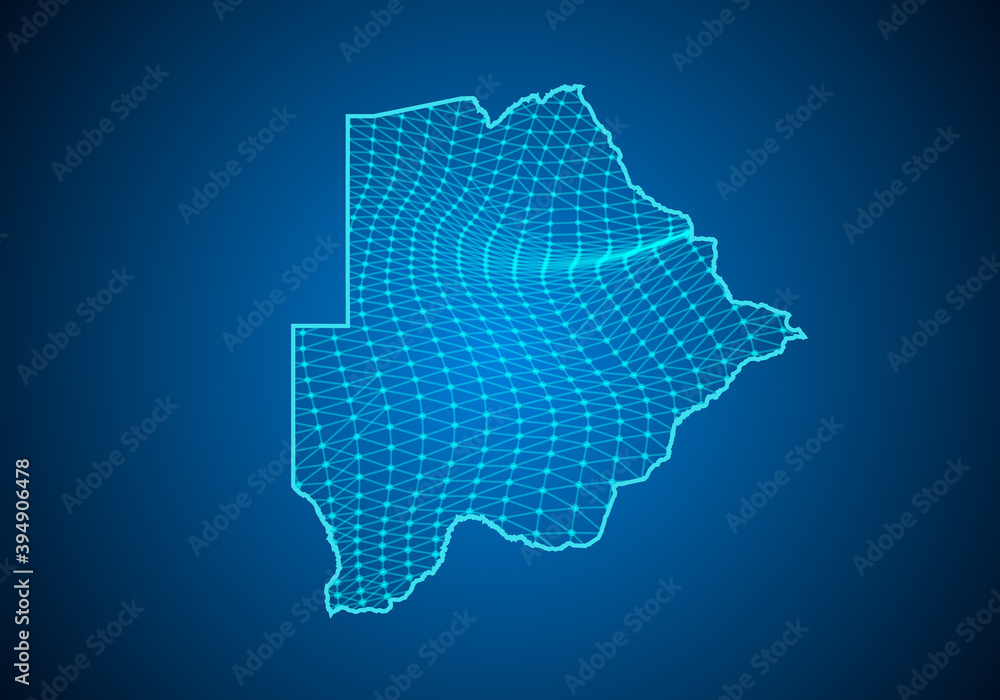 Abstract digital map of botswana with particles dots and line. polygonal network business. Wireframe landscape background. Big Data. 3d futuristic. Global network connection.