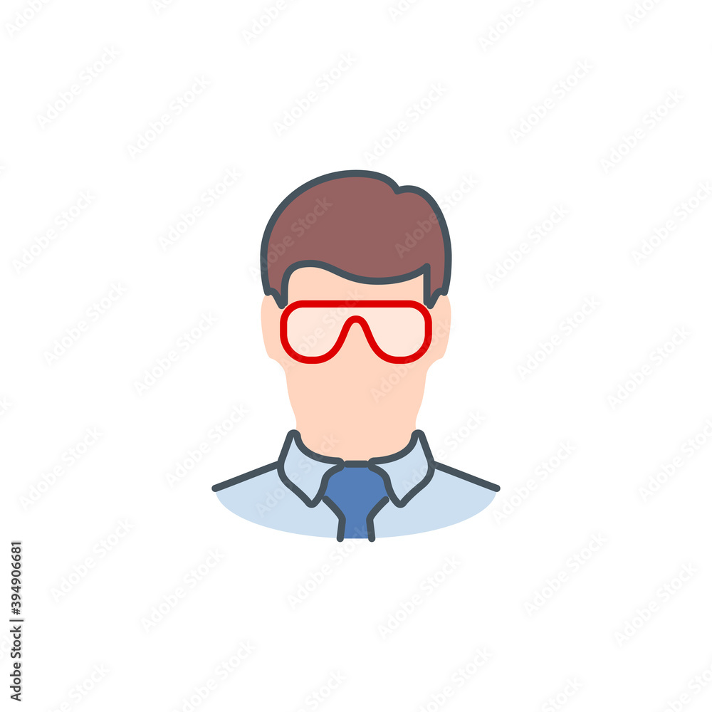 head man in protective glasses single line icon isolated on white. Perfect outline symbol Coronavirus Covid19 disease prevention pandemic banner. Quality design element quarantine with editable Stroke