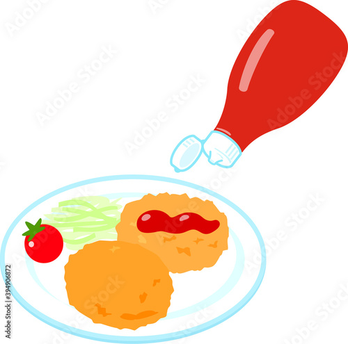 ケチャップをかけたコロッケ